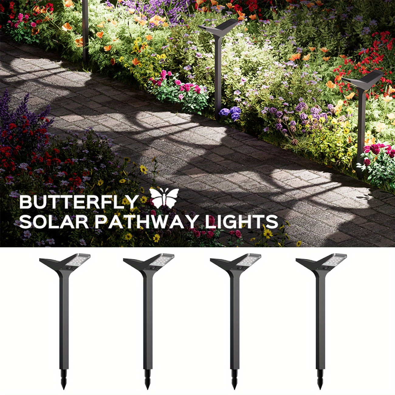 

Jackyled 4 Pack Butterfly Solar Lights Outdoor Waterproof, 26" Tall Dual-head Solar Lights For Outside, Solar Powered Garden Yard Spot Solar Lights For Outside Landscape (warm/cool White)