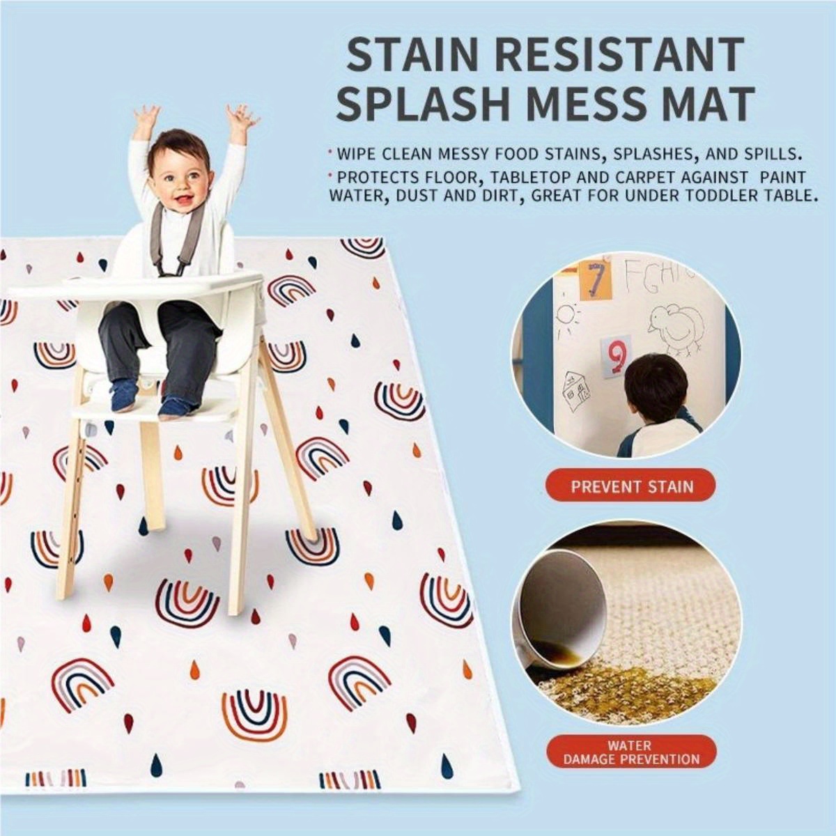 customer       high chair splash mat washable waterproof anti slip floor protector for playtime details 1