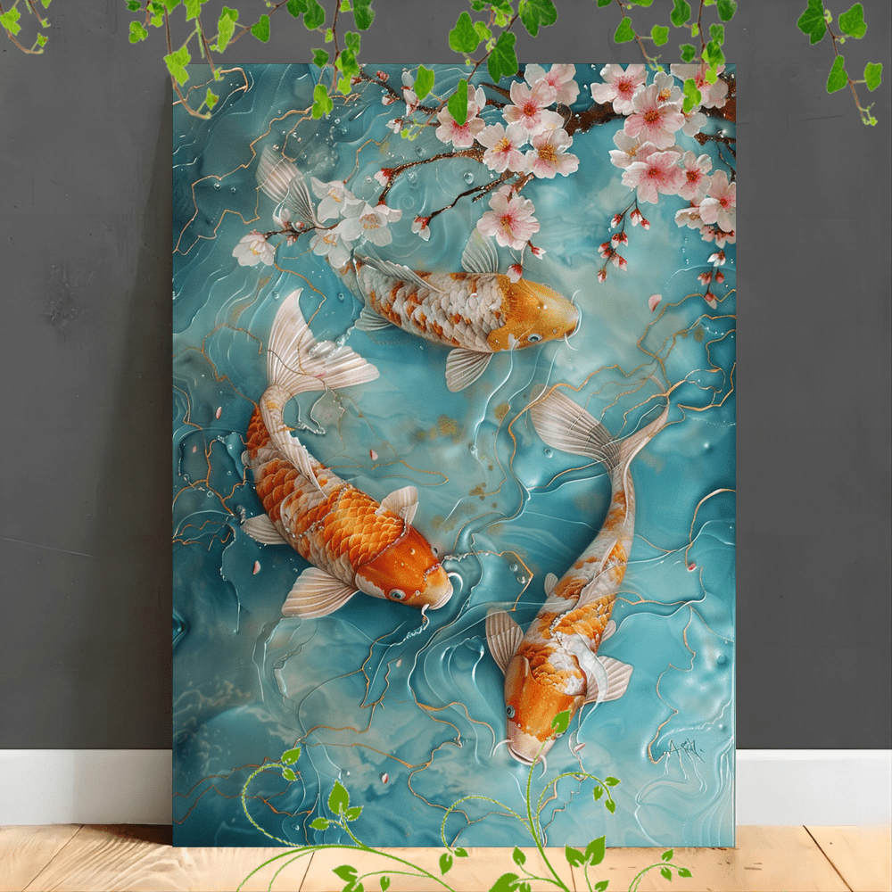 

1pc Wooden Framed Canvas Painting Artwork Very Suitable For Office Corridor Home Living Room Decoration Suspensibility Koi Fish, Underwater, , Flowing Water, Serene Atmosphere, Vibrant