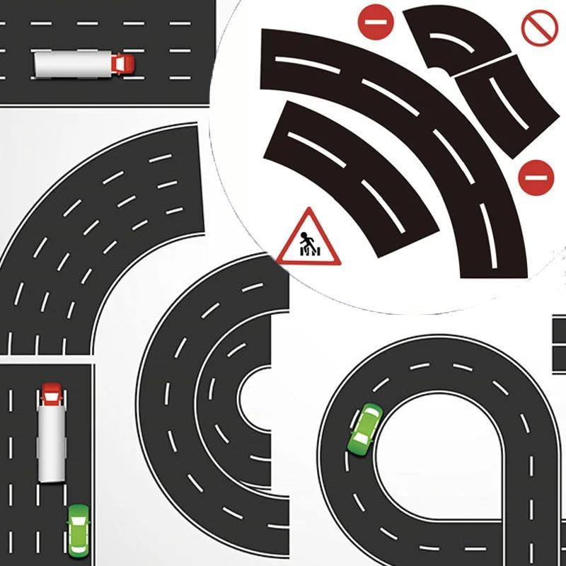 

5pcs Diy Road Traffic & Bend Track Stickers - Durable Paper Tape For Everyday Office Use