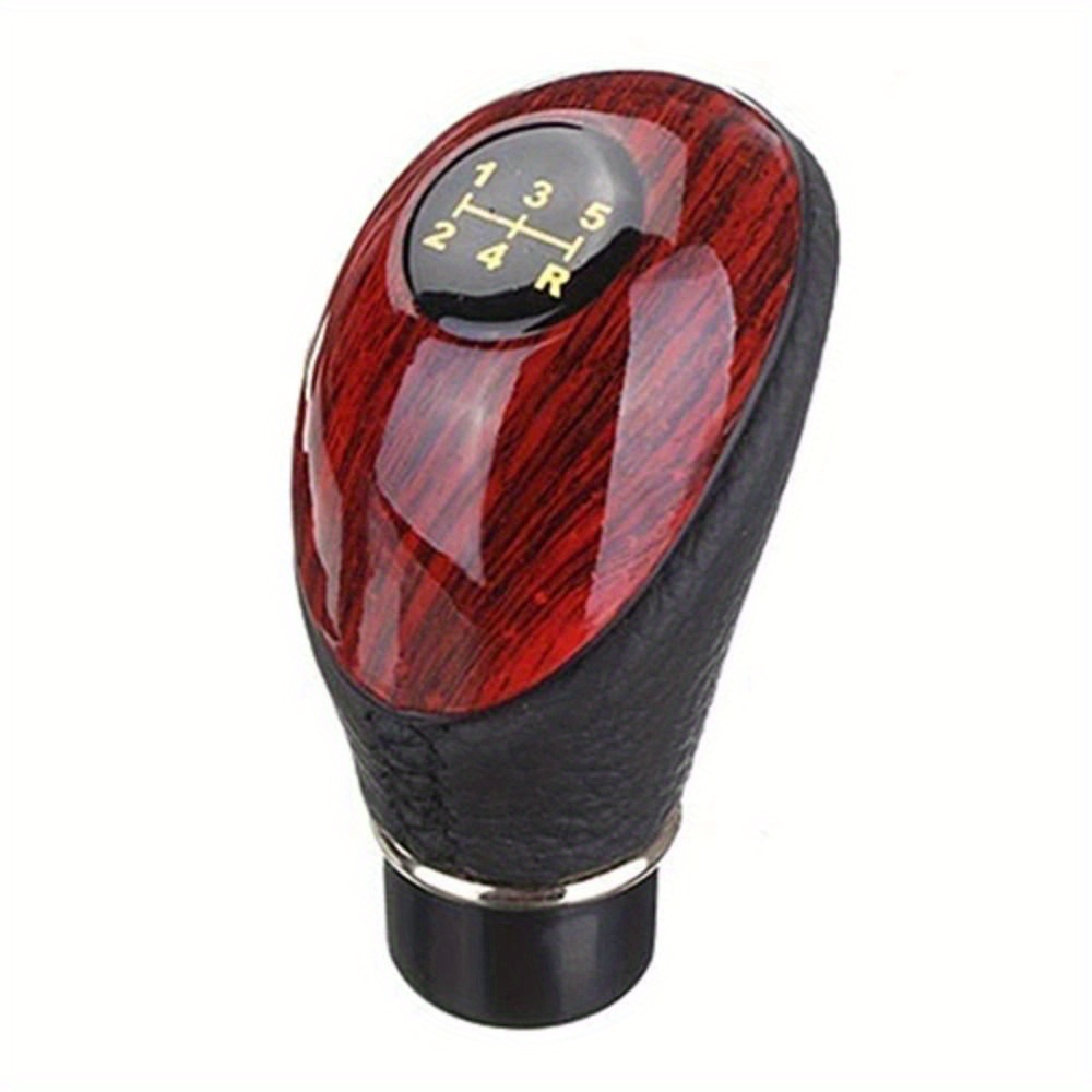 TEMU 1pc Car Knob Wooden Pu Universal Car 5 Lever Manual Gear Knob Gloss