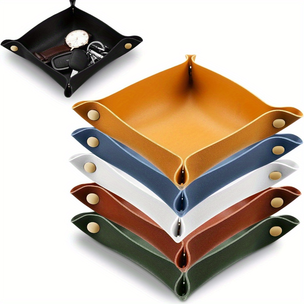 TEMU 6pcs Mixed Color Leather Tray Set, For Jewelry, Keys, Watches And , 6 Colors , Size 19.99 X 19.99 Cm, Ideal For Home Or Office Decor, Jewelry