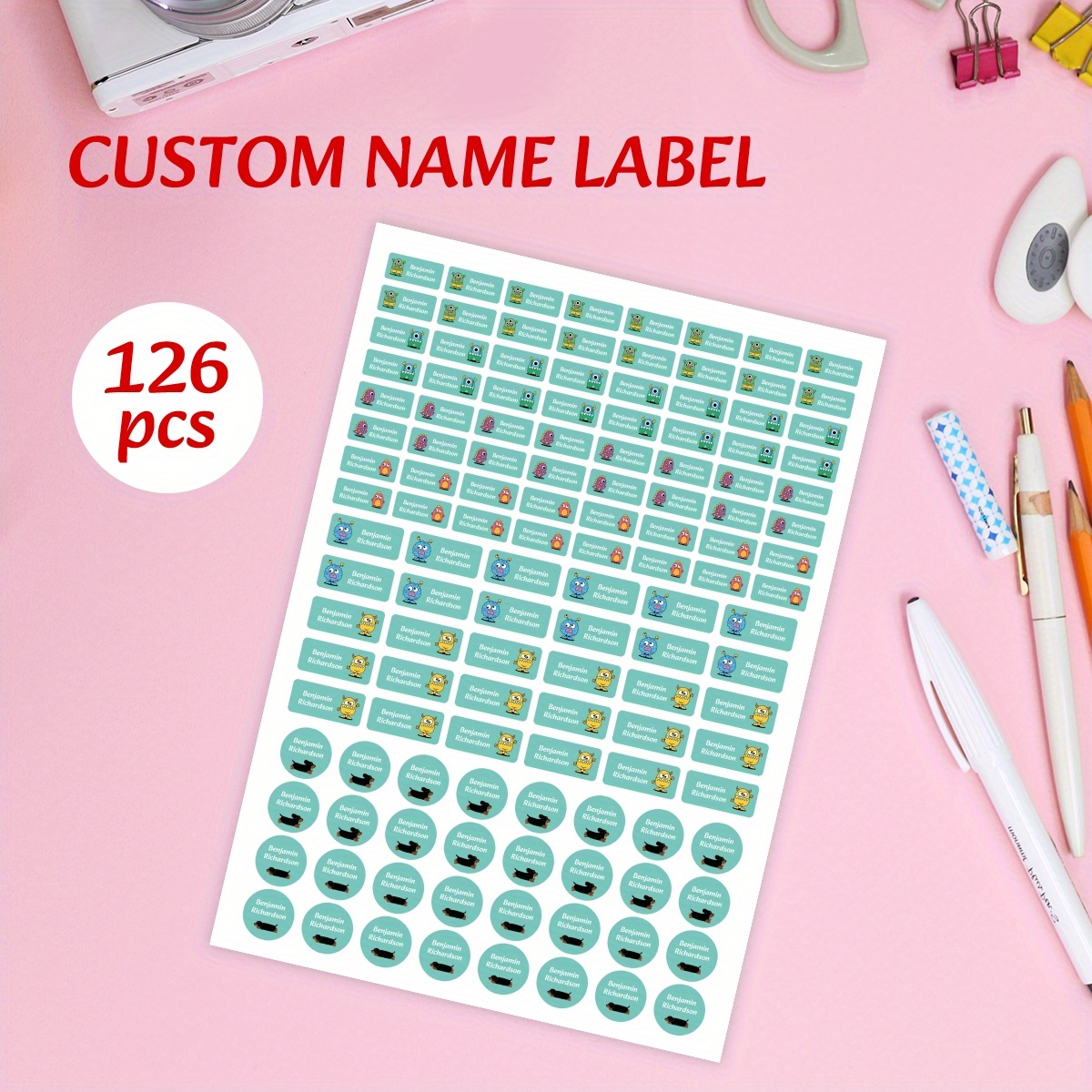 

126pcs Name Stickers Set - For School, , And