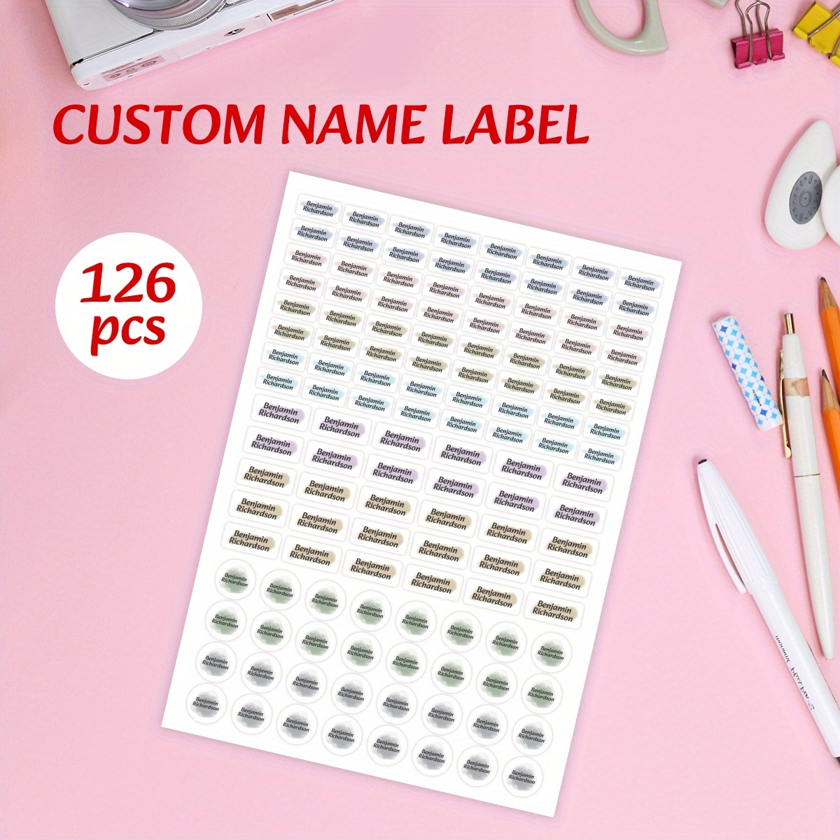 

Custom 126 Pcs Waterproof Name Labels For School Students, Office, Water Bottles, Back-to- - Pp Material