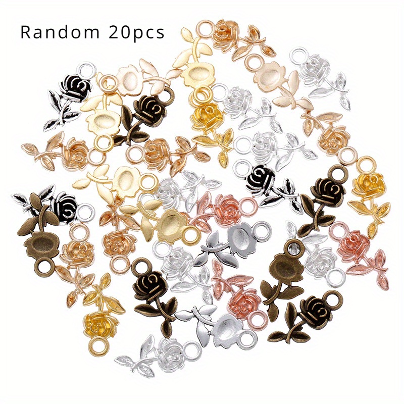 TEMU 20-pack Vintage Alloy Rose Flower Pendants, Assorted Colors, Diy Craft Charms For Bracelets And Necklaces Jewelry Making