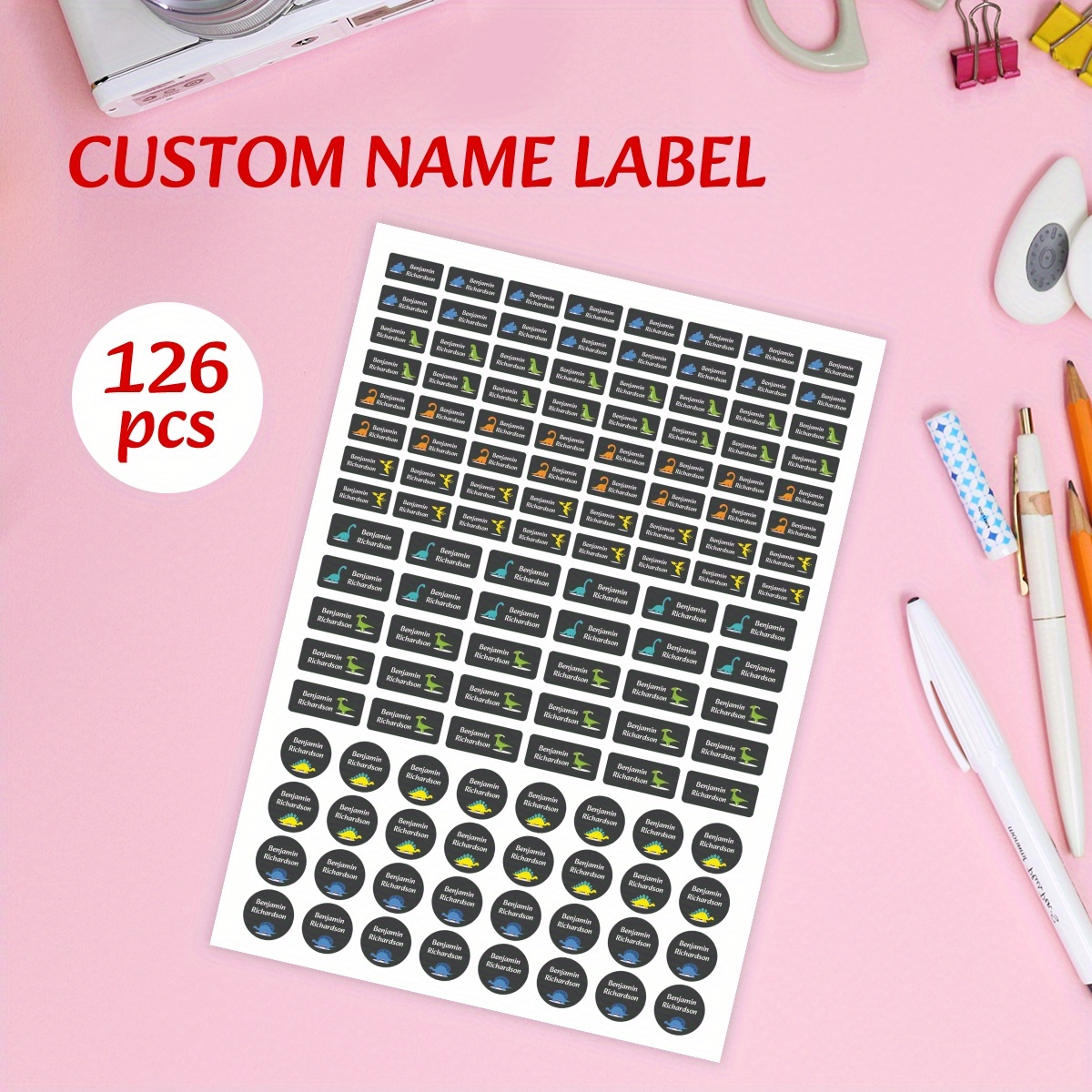 

Custom 126 Pcs Waterproof Dinosaur Name Labels For School Students, Water Bottles, And Back-to-school Season - Pp Material