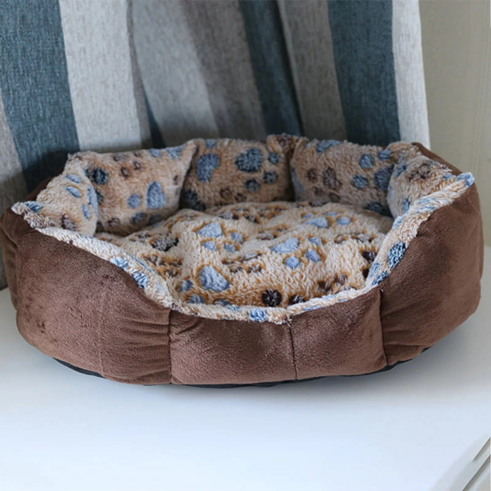 

1pc Paw Pattern Soft Plush Pet Bed Mat For Small Animals, Suitable For Dogs And Cats, Cotton Material