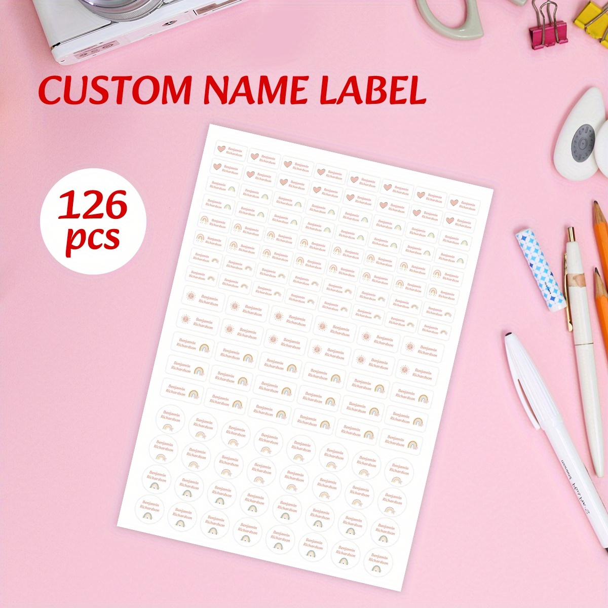 

Custom 126pcs Waterproof Name Stickers For School, Office & Water Bottles - Pp Material