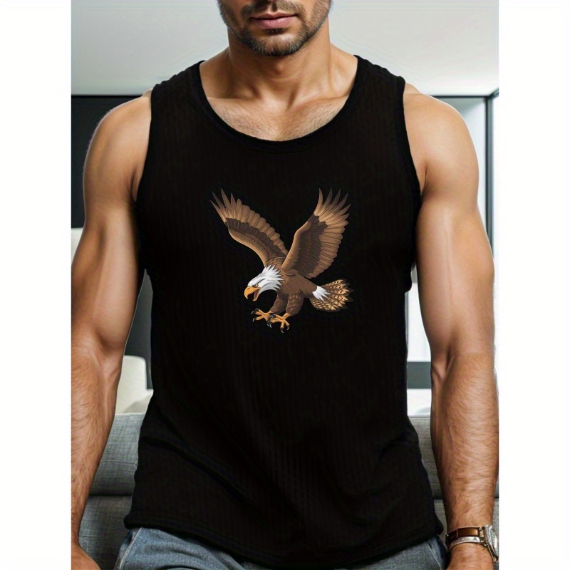 

Men's Eagle Graphic Top - Breathable Polyester, Casual Summer Sleeveless Shirt With Round Neck, Machine Washable