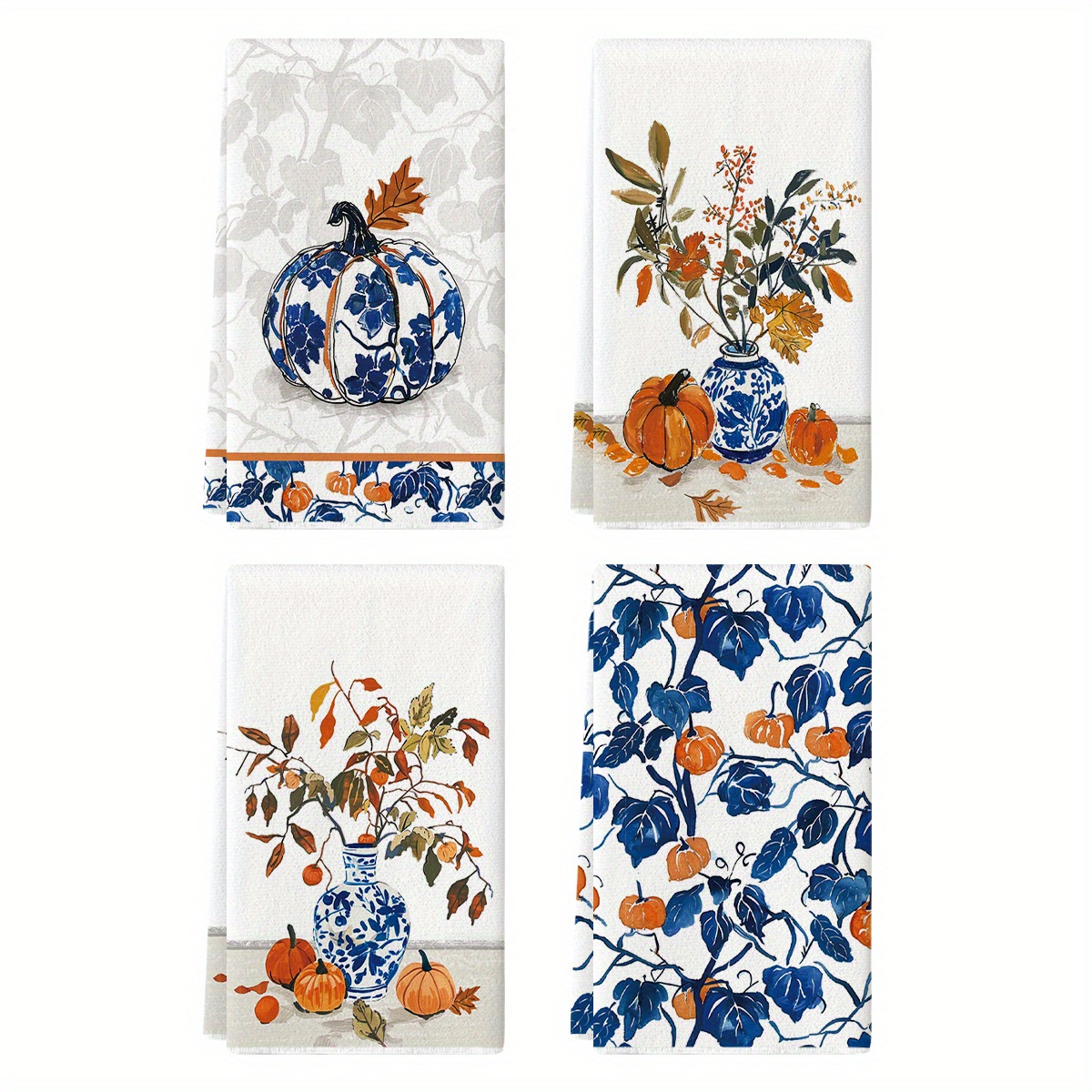 

Sm:)e Pumpkin Fall Kitchen Towels Dish Towels, 18x26 Inch Autumn Floral Leaves Decoration Hand Towels Set Of 4