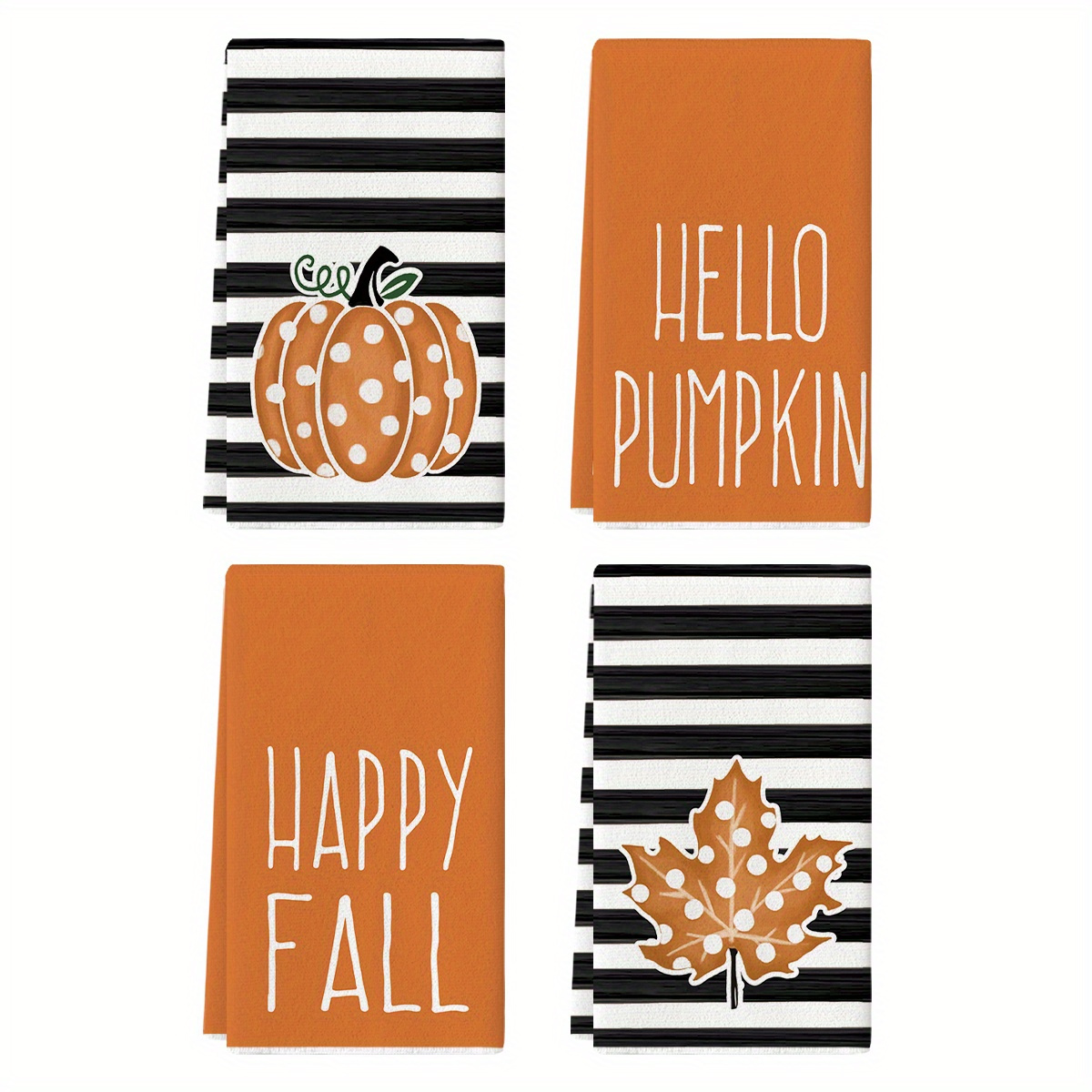 

Sm:)e Polka Dot Stripes Maple Leaves Fall Kitchen Towels Dish Towels, 18x26 Inch Seasonal Decoration Hand Towels Set Of 4