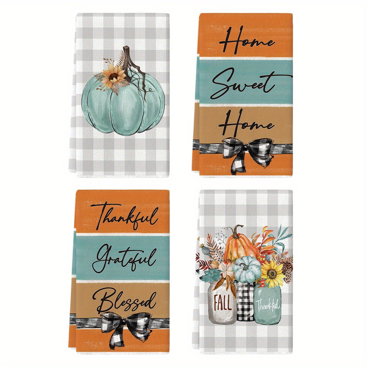 TEMU Sm:) Pumpkin Vase Bowknot Flowers Fall Kitchen Towels Dish Towels, 18x26 Inch Seasonal Decoration Hand Towels Set Of 4