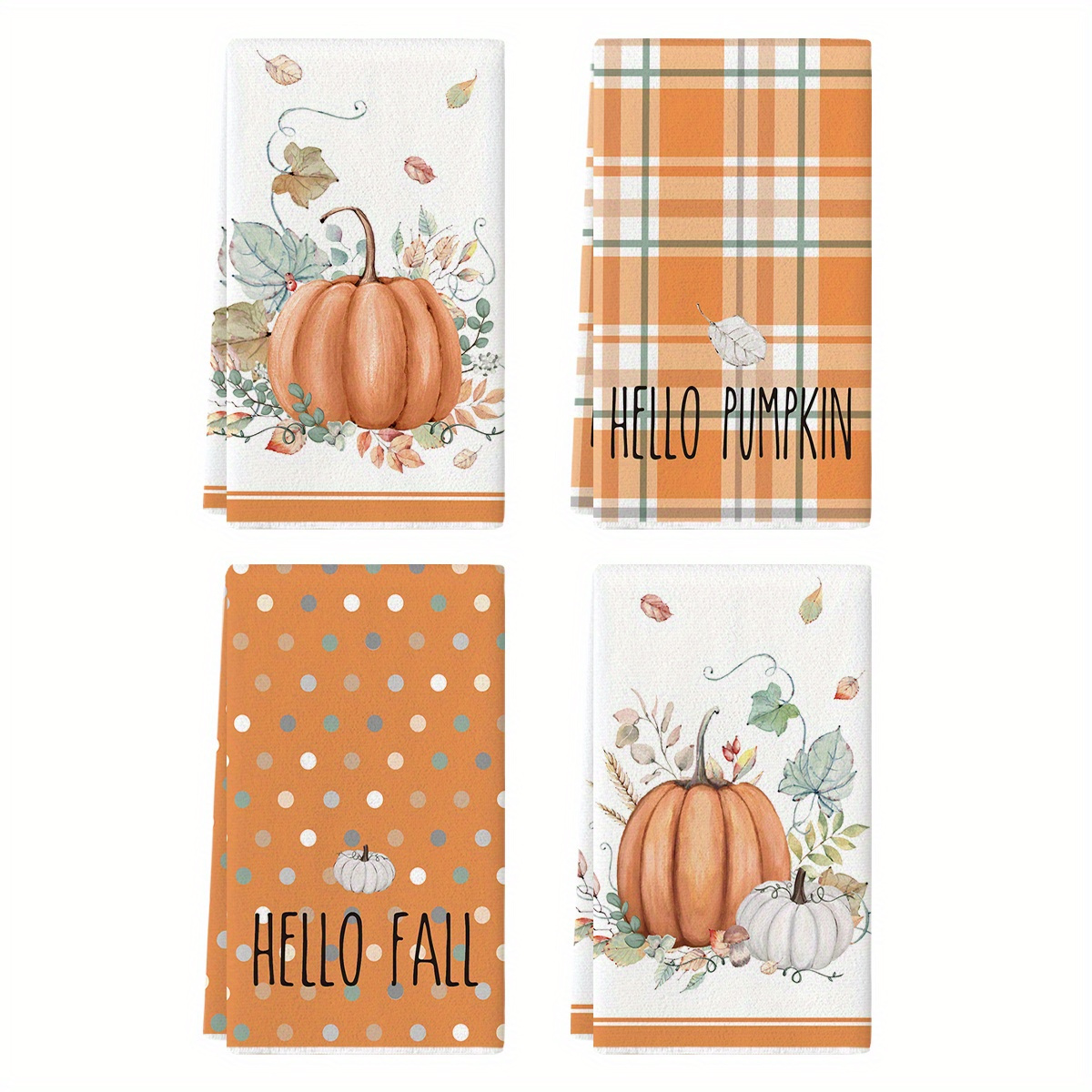 TEMU Sm:)e Stripes Fall Kitchen Towels Dish Towels, 18x26 Inch Seasonal Leaves Decoration Hand Towels Set Of 4