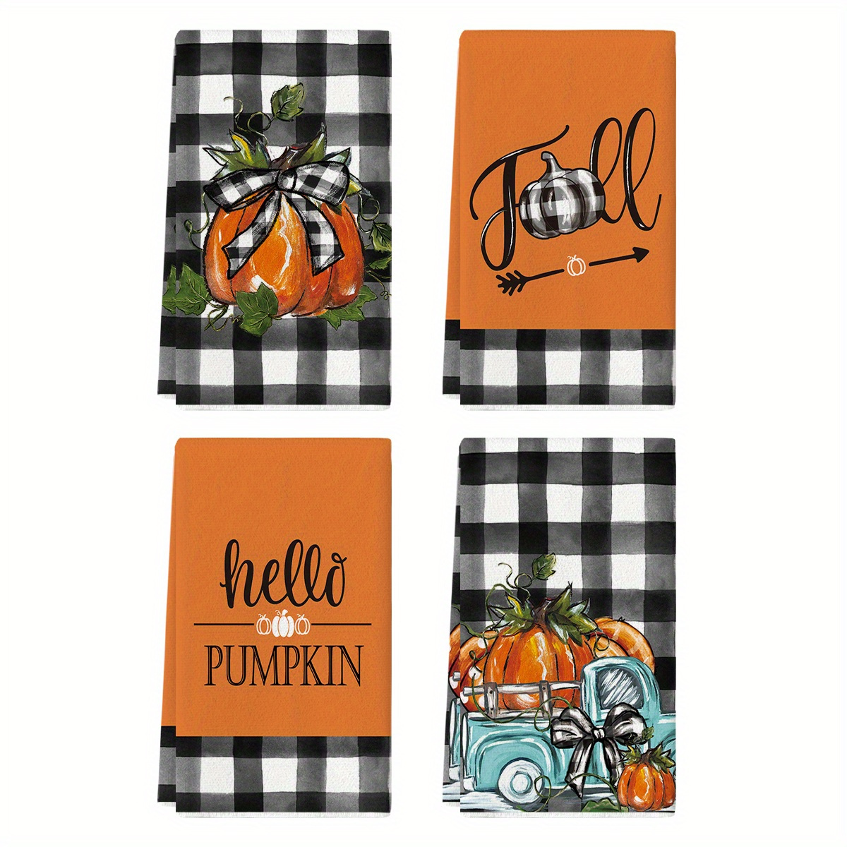 

Sm:)e Buffalo Plaid Truck Fall Kitchen Towels Dish Towels, 18x26 Inch Seasonal Decoration Hand Towels Set Of 4