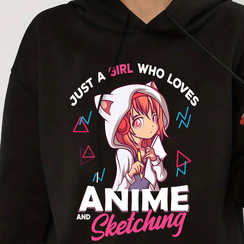 

Cartoon Print Hoodie, Drawstring Casual Hooded Sweatshirt For Fall & Spring, Women's Clothing