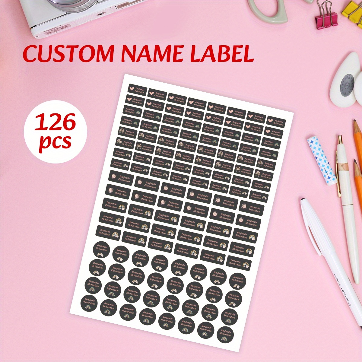

Custom 126-piece Waterproof Name Stickers For School, Office & Water Bottles - Durable Pp Material