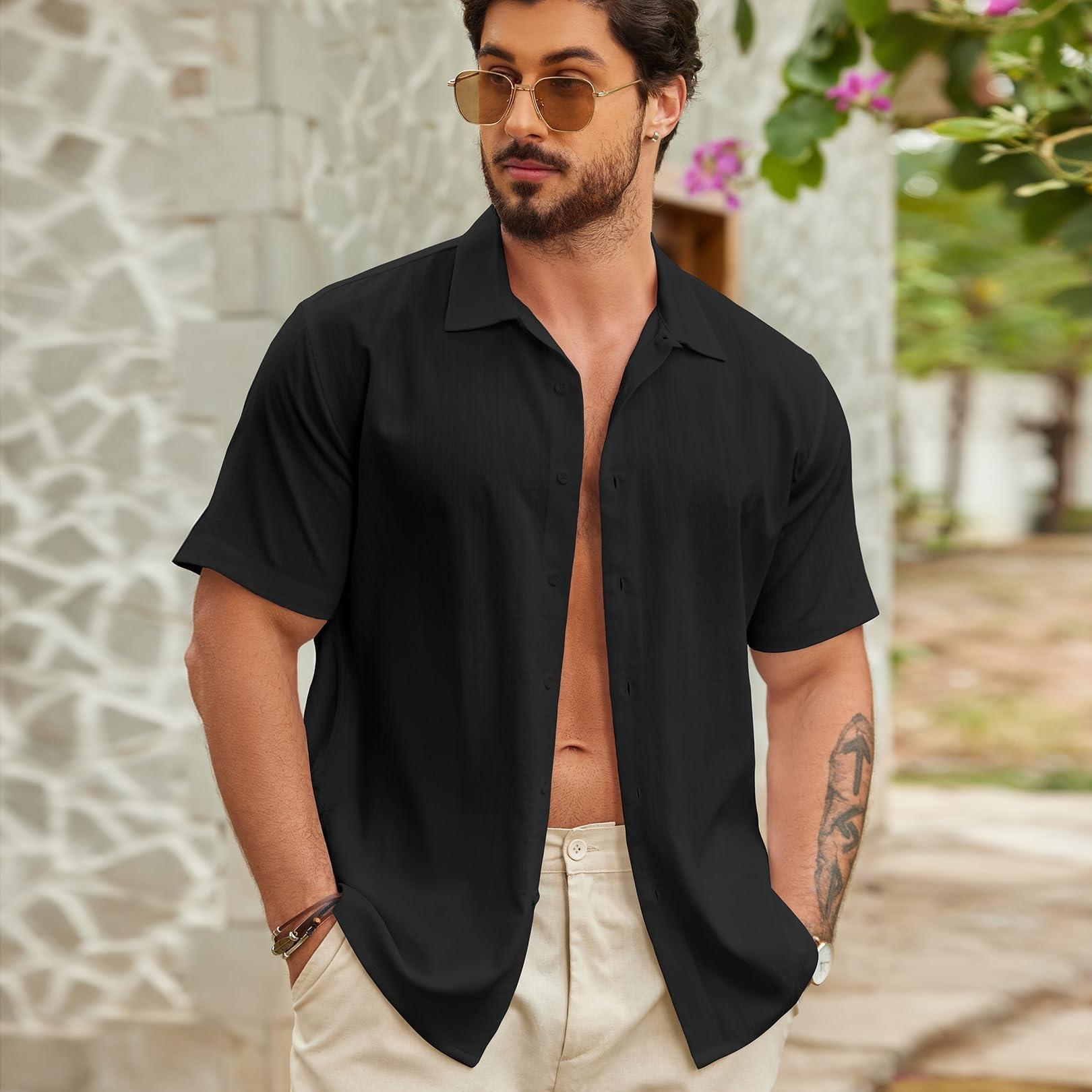 

Men's Casual Button Down Shirts Short Sleeve Wrinkle- Beach Wear