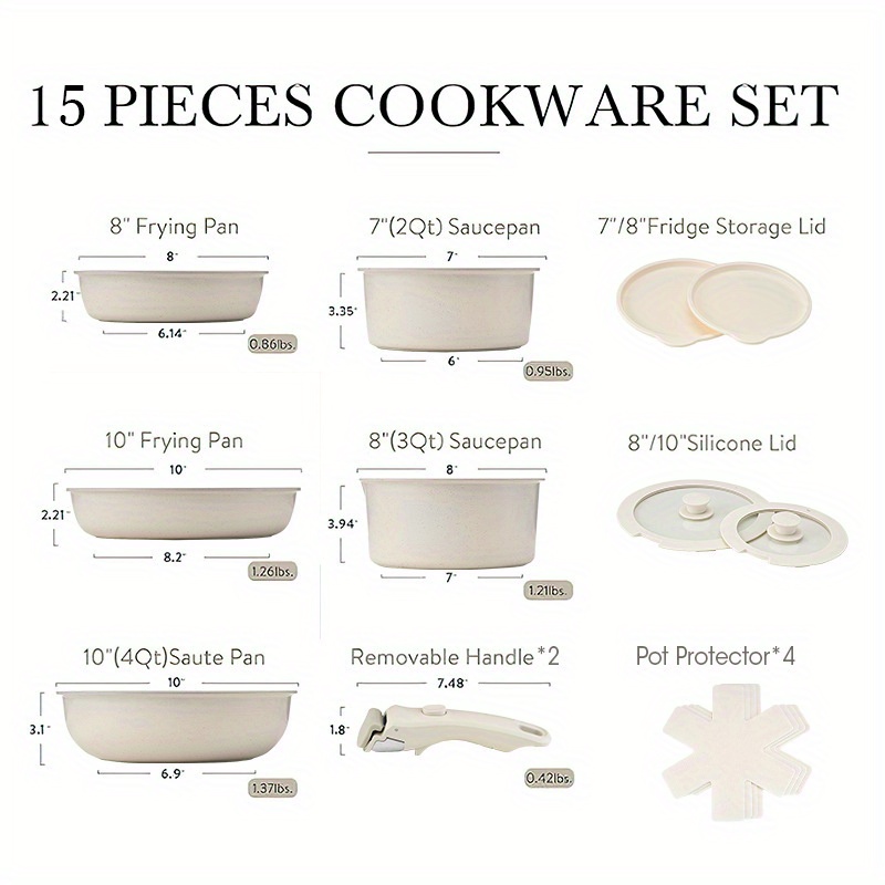 15pcs pots and pans set nonstick cookware set detachable handle induction kitchen cookware sets non stick with oven safe saucepan set details 11