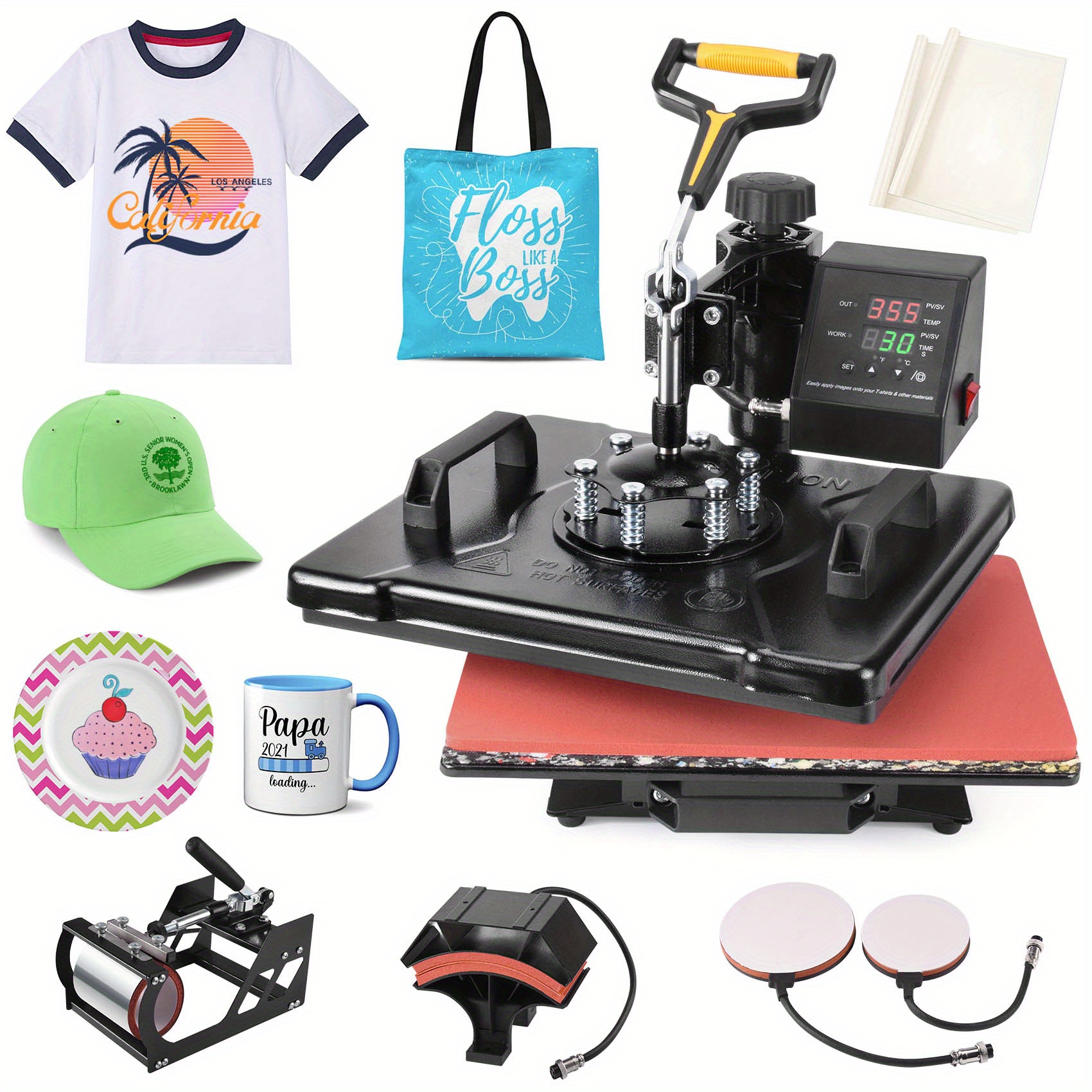 

Heat Press Machine 12x15 Inch 5 In 1 Combo Digital Multifunctional Sublimation Heat Transfer Machine 360 Degree Rotation For T-shirts, Mugs, Hats, Plates, And Caps