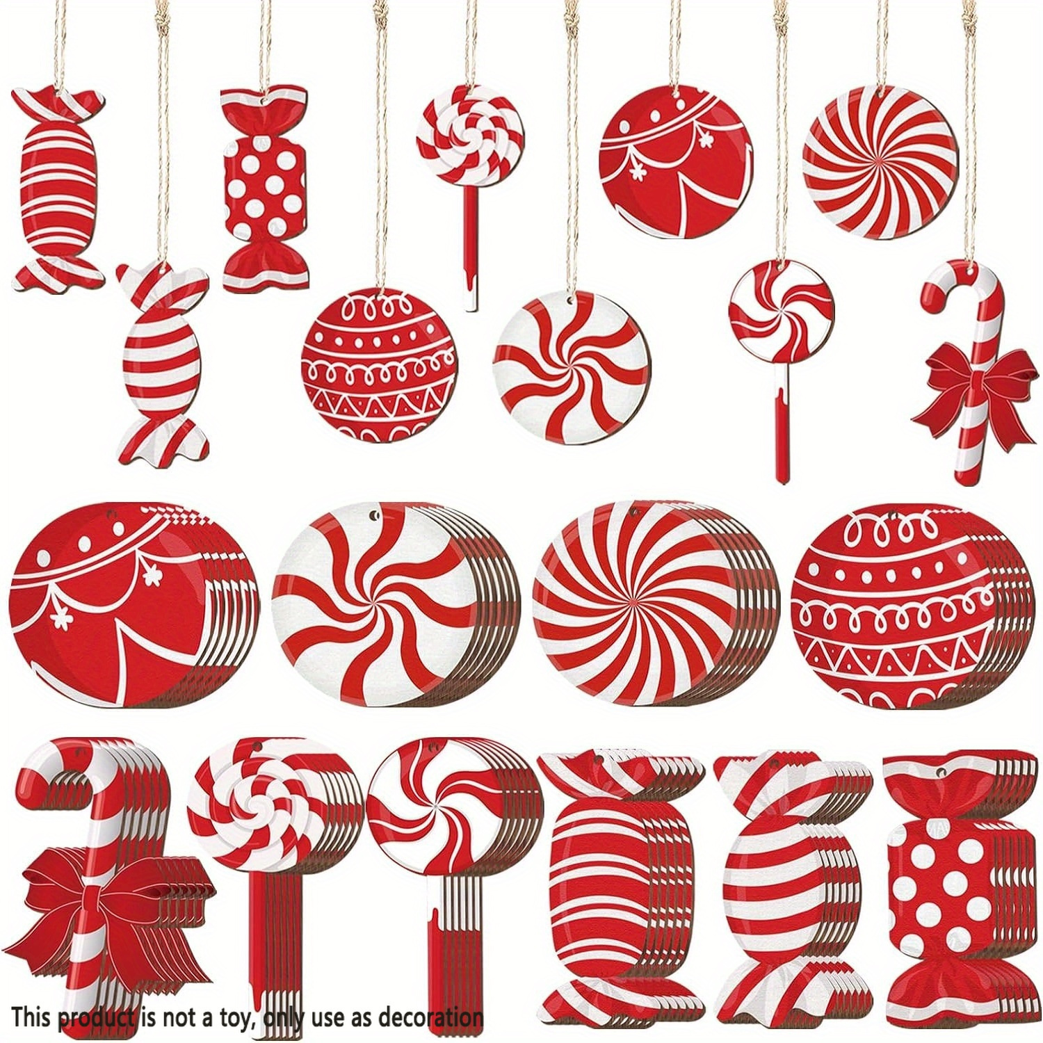 

20pcs Christmas Candy Wooden Ornaments Set - , Assorted Shapes For Holiday Party, Garden & Home Decor, Best For Christmas