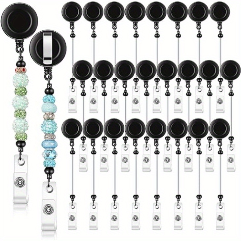 

24pcs Beadable Badge Reel Retractable Clips Holder For Beads Bulk Blank Bar Id Name Badge Reels With Belt Clip Beadable Items Jewelry Diy