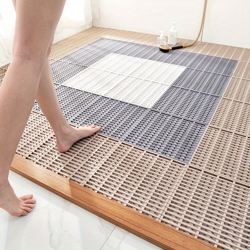 

1pc Interlocking Non-slip Bathroom Mat - Solid Color, Quick-dry, Hollow Design For Shower & Toilet Floor