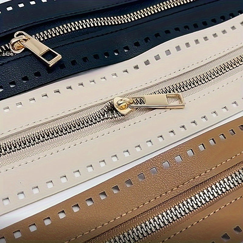 3 vnt. Elegantiškos dvipusės pintos diržinės užtrauktukai su siūlų skyle – „Pasidaryk pats“ krepšių ir aksesuarų gamybai, patvarios ir universalios bežo, juodos, šviesiai rudos spalvos, piniginėlių gaminimo reikmenys
