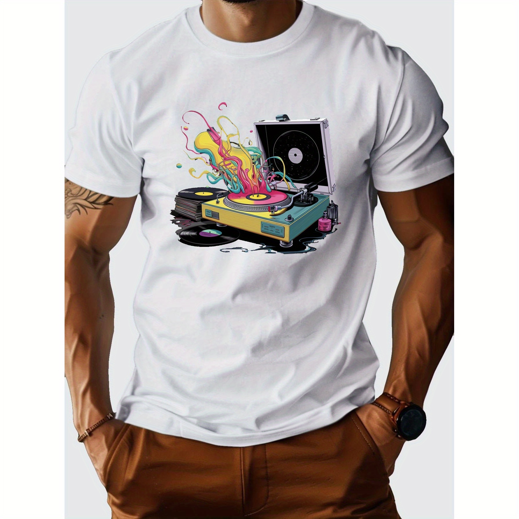 

Vinyl Records Retro Futuristic Turntable Pure Cotton Men's T-shirt With Comfort Fit