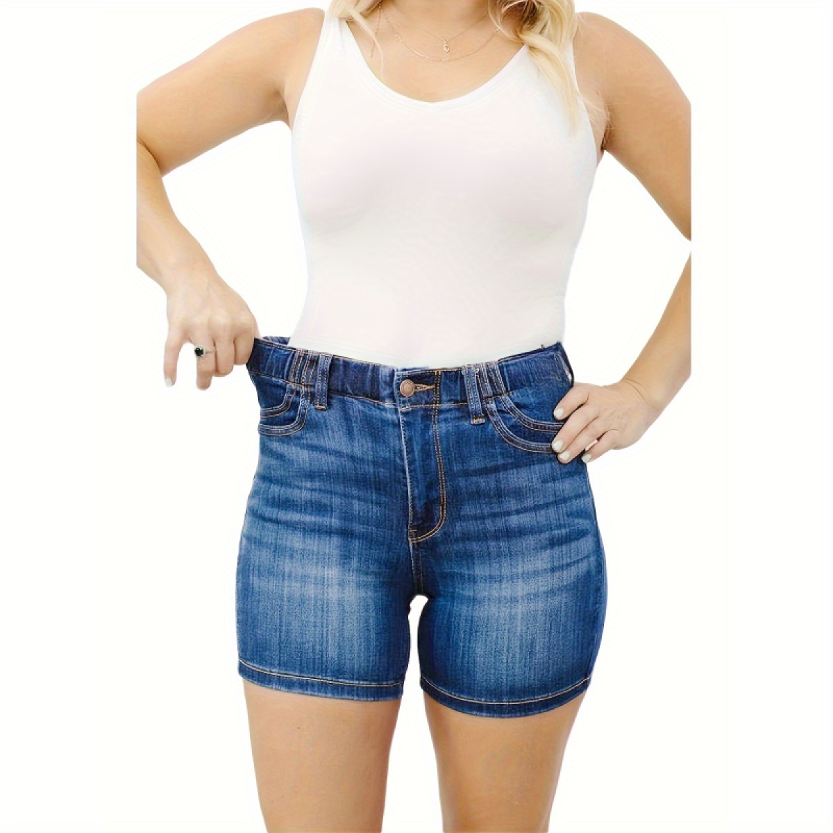 

Women's Elastic Waistband Oversized Denim Shorts