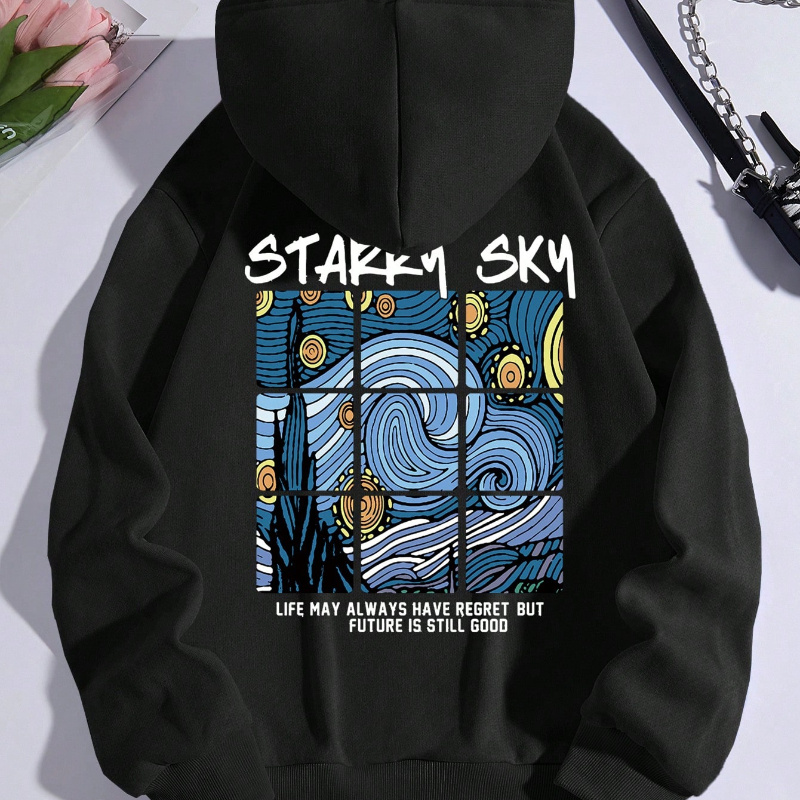 

Starry Sky Print Kangaroo Pocket Hoodie, Casual Long Sleeve Drawstring Hoodies Sweatshirt, Women's Clothing