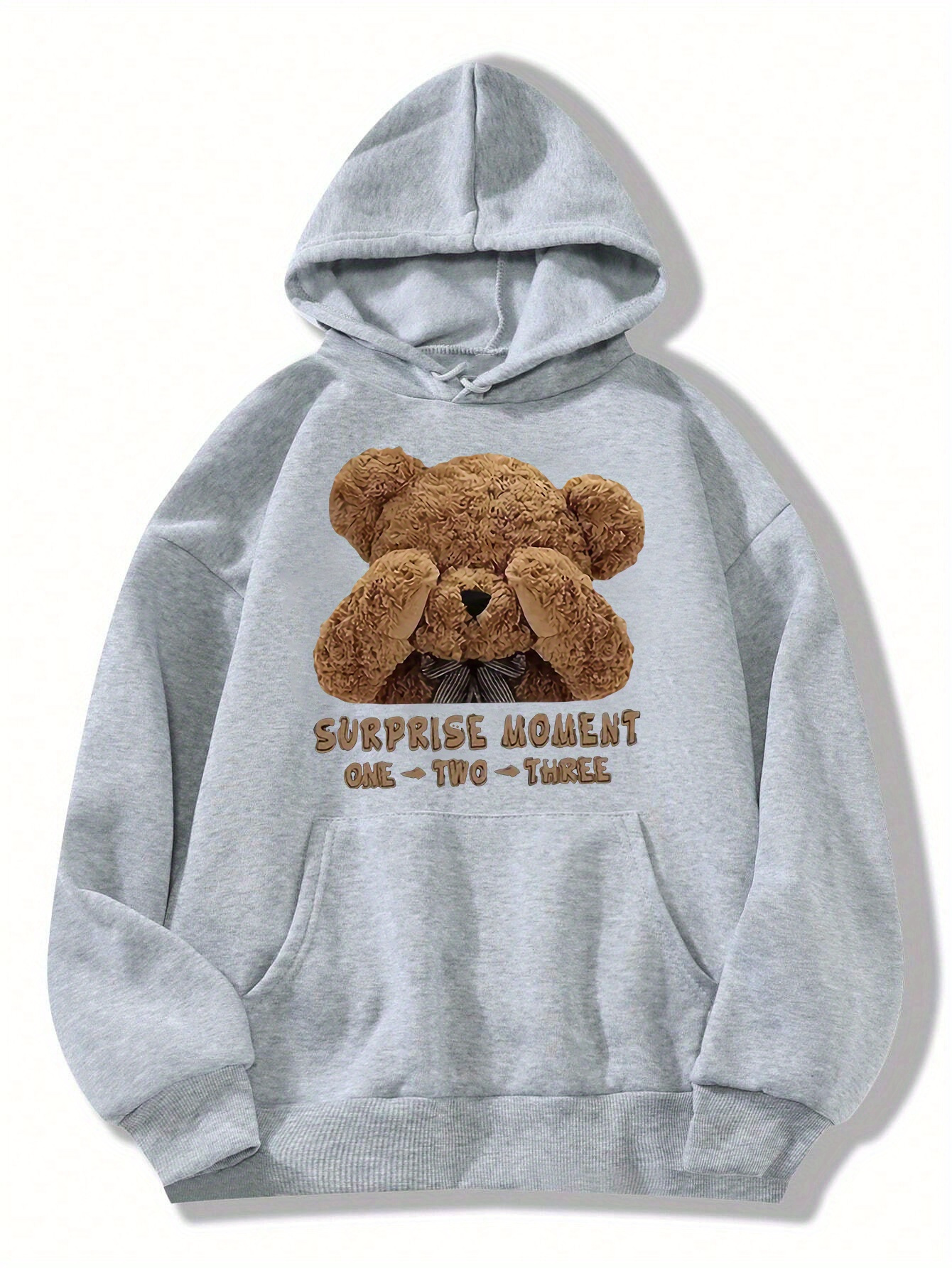 teddy bear print kangaroo pocket hoodie casual long sleeve Temu