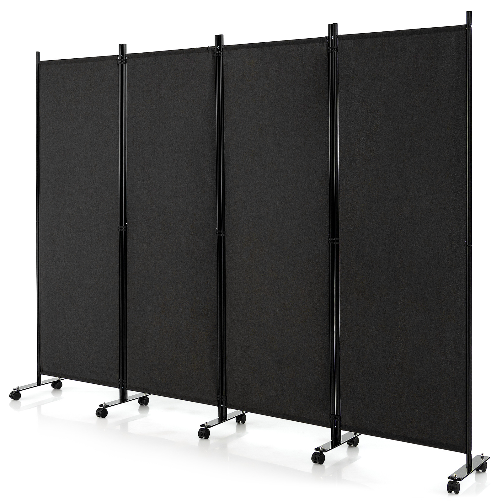 

Maxmass 4-panel Folding Room Divider 6ft Rolling Privacy Screen W/ Lockable Wheels Black