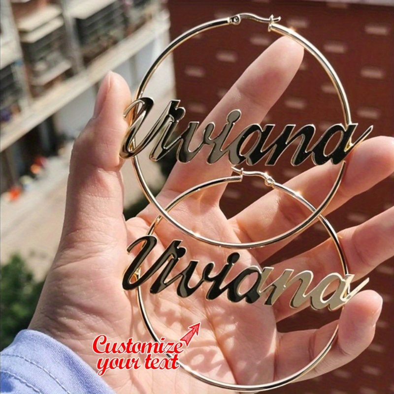 

Custom Name Hoop Earrings - Inspired, Stainless Steel, Perfect Gift For Her, Daily Wear & Special Occasions - 1pc/2pcs