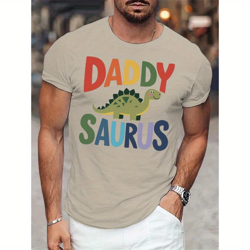 

Men's "daddy " Graphic Tee, Casual Crew Neck Short Sleeve T-shirt, 100% Polyester Knit Fabric, Stretch, Regular Fit, Summer Geometric Pattern Top, 150gsm - Adult Tees