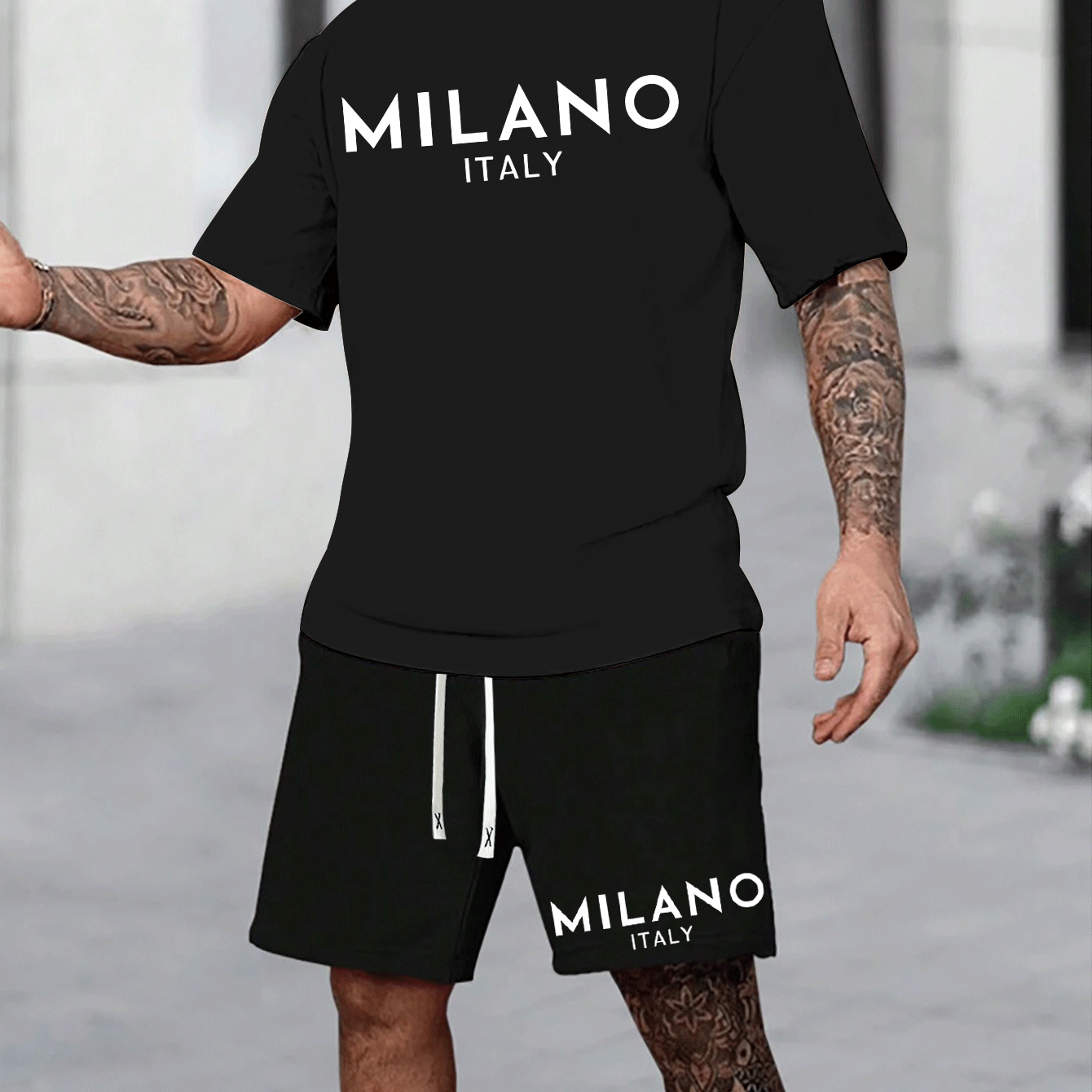 

Italy Letter Print Men'-piece Set, Casual Crew Neck Short Sleeve T-shirt & Drawstring Shorts With Pocket, Cool Comfortable Outfits For Summer