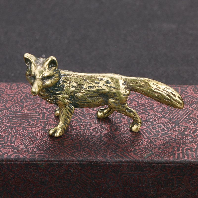 Image of Vintage Solid Brass Fox Figurine - Solid Brass Staguitable For / Use, Miniature Realistic Fox Statue For Home Office Desk Shelf Decor, Animal Collectible Sculpture