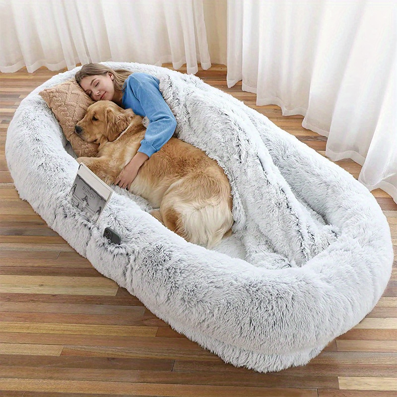 

Bed, Fits You And Pets, Washable Faux Fur Dog Bed For People Off, Napping Orthopedic Dog Bed, Present Plump Pillow, Blanket,
