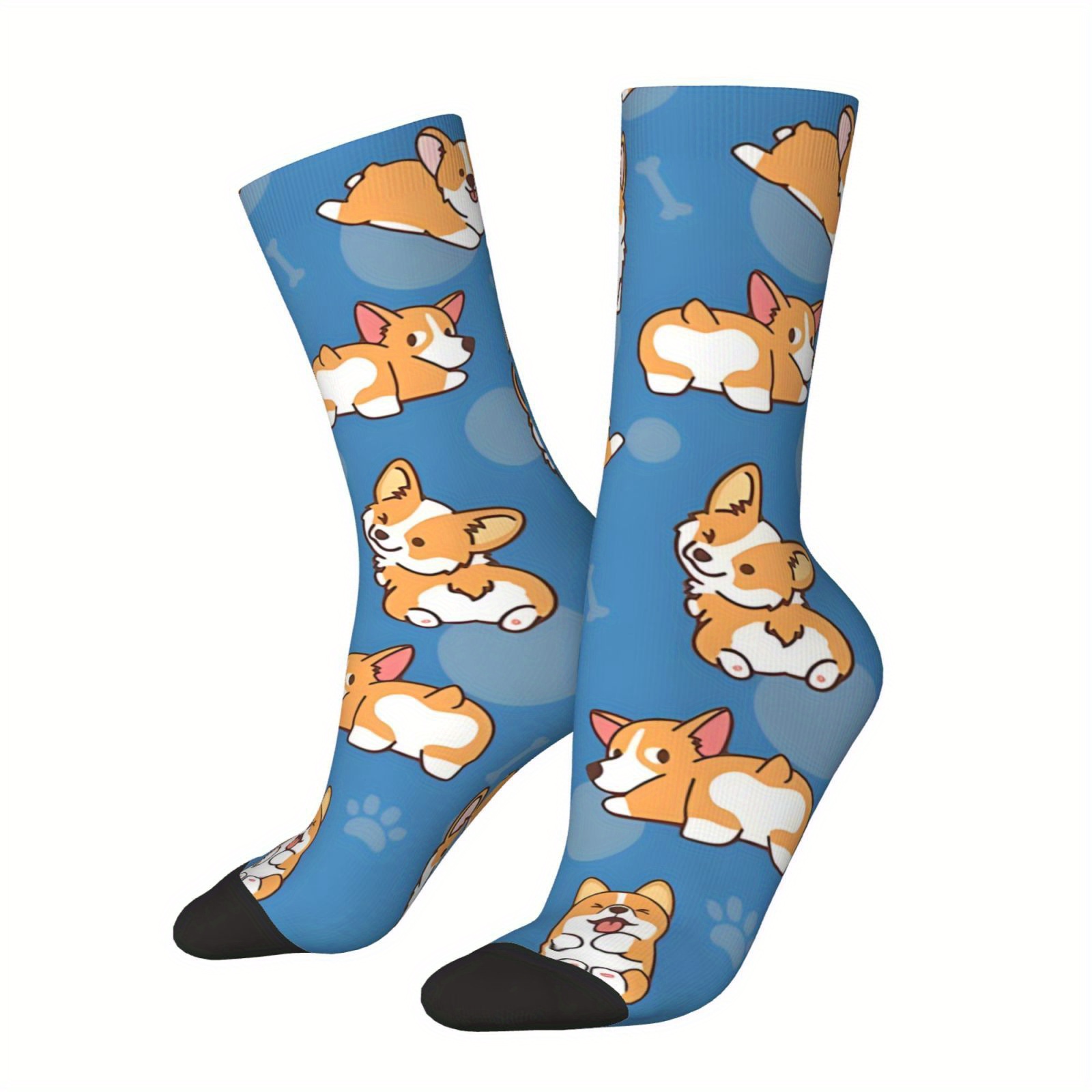 

1 Pair Of Men's Cute Puppy Pattern Crew Socks, Comfy Breathable Soft Knitted Socks For Men's Wearing