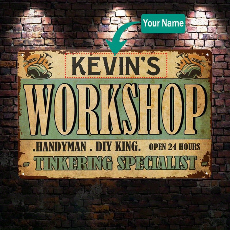 

Custom Vintage Aluminum Workshop Sign - Personalized Name Garage Decor, Perfect Gift For Men, For Man Cave & Garage Wall Hanging, 12x8 Inches