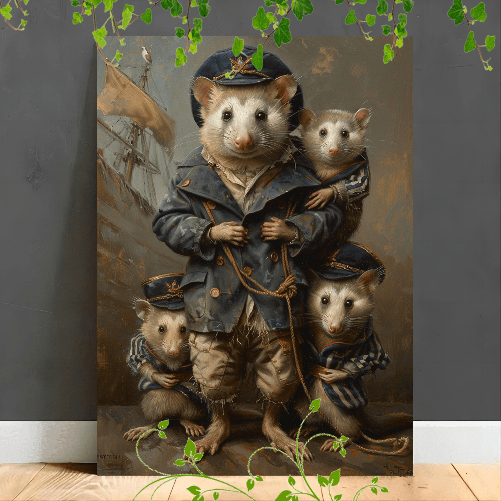 

1pc Wooden Canvas Painting A Possum Standing On Its Legs With In Sailor Clothes. Style Of An Oil Sea