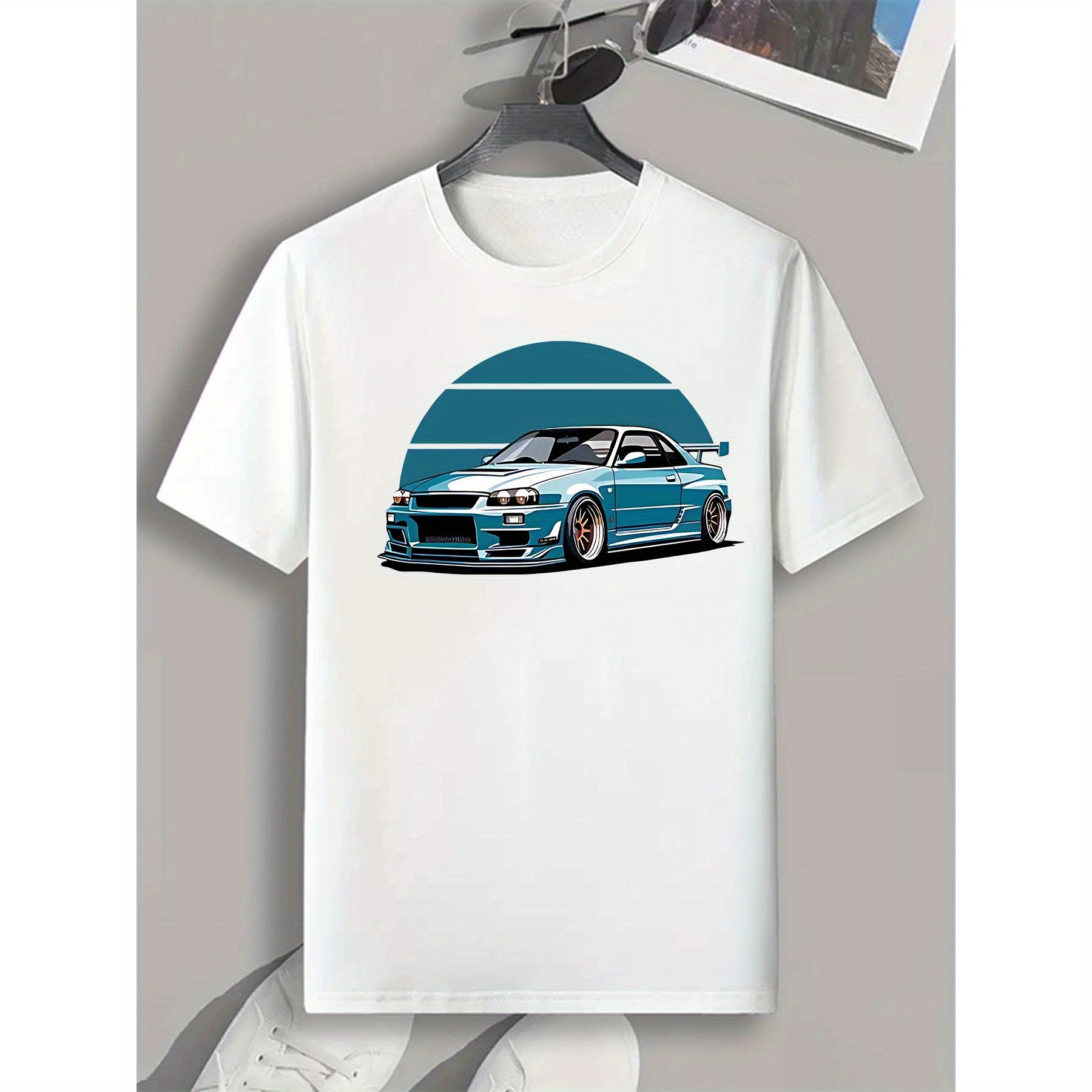 

Men's Casual & Stylish T-shirt, Cool Car Print Crew Neck T-shirt For Sports & Exercise