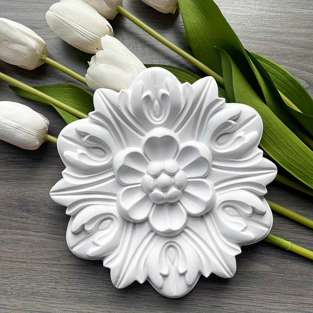 Image of Elegant European-style Ceiling & Wall Decor Flower - Waterproof, Moisture-resistant Polyurethane Accent For Living Room Tv Background, Cabinets, Doors, And Fireplace