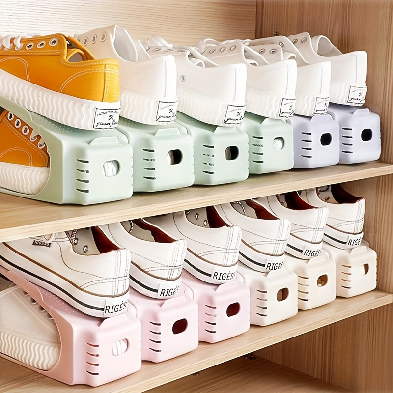 

12pcs Adjustable Double Layer Shoe Rack - Space-saving, Stackable Plastic Organizer For Bedroom, Living Room & Dorm Shoes Organizer Storage Shoe Rack For Closet