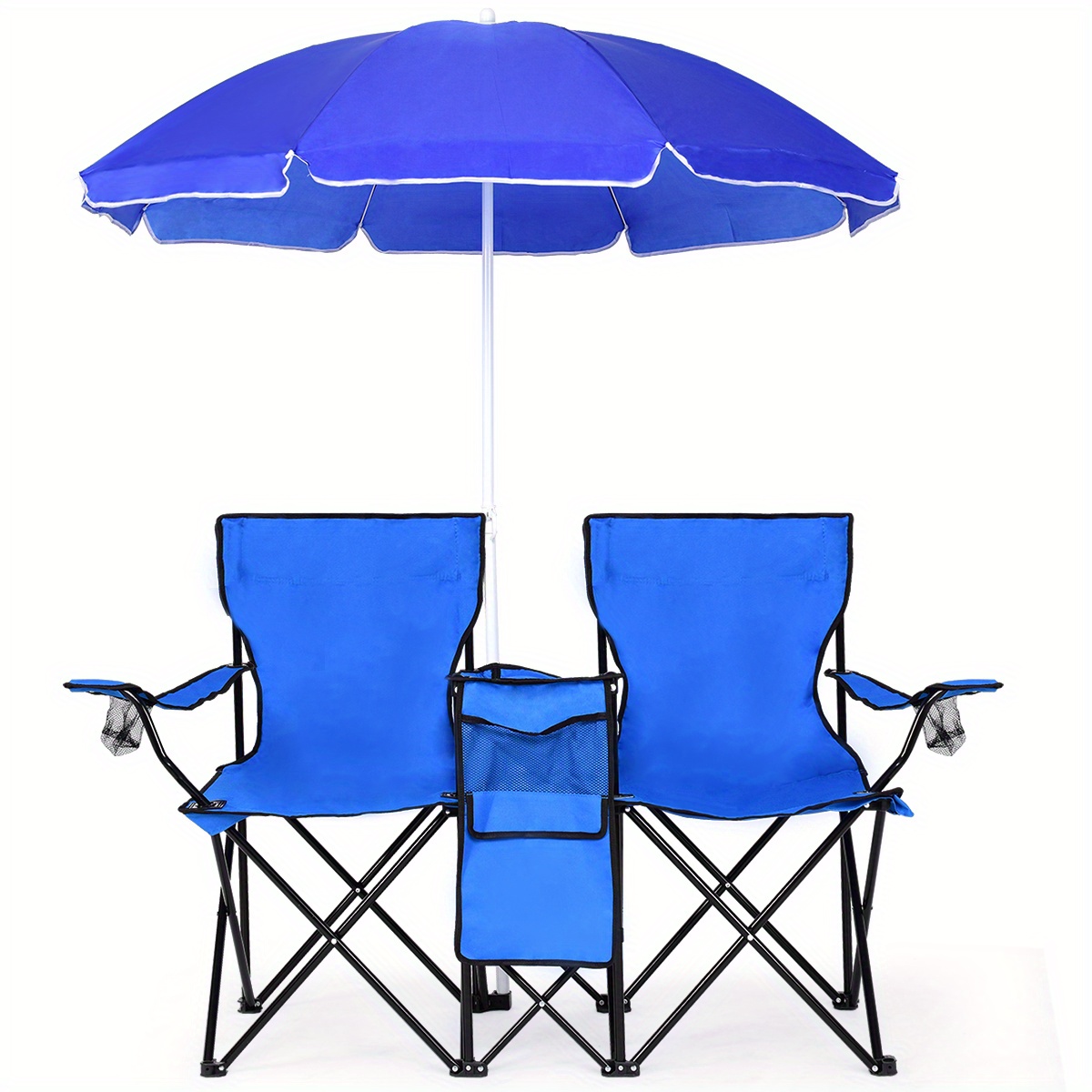 

Giantex Portable Folding Picnic Double Chair W/umbrella Table Cooler Beach Camping Chair