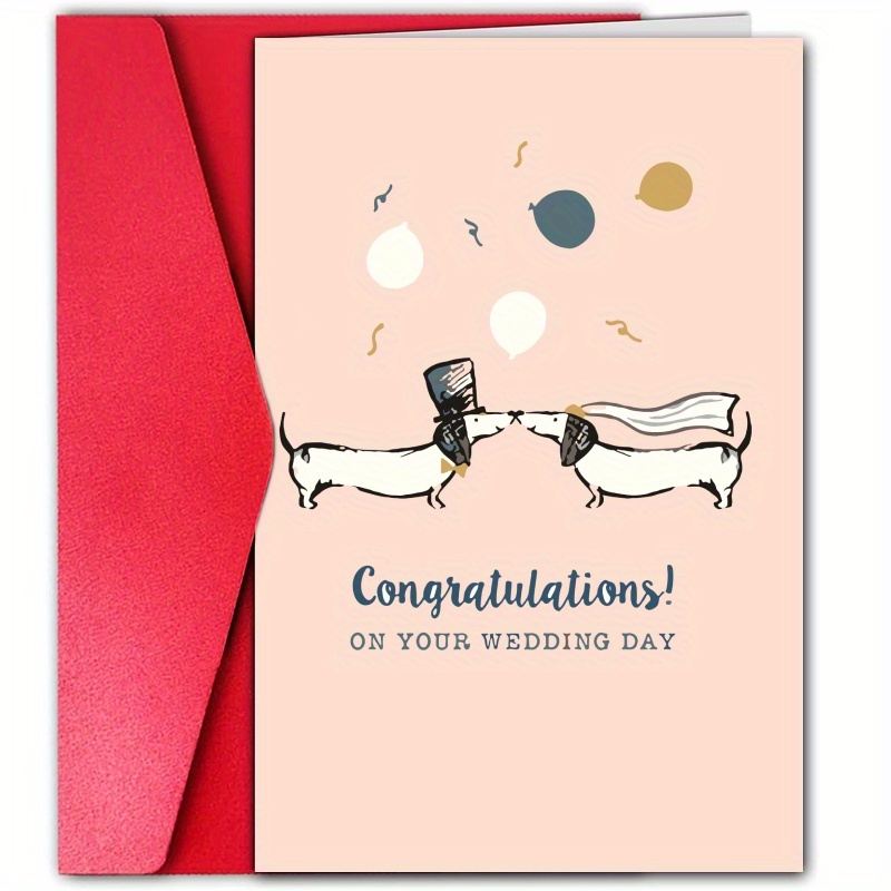 

1pc Dachshund Wedding Congratulations Card, Romantic Cute Marriage Greeting Card For Spouse, Partner, Husband, Wife, Sweet Cartoons Celebration Card