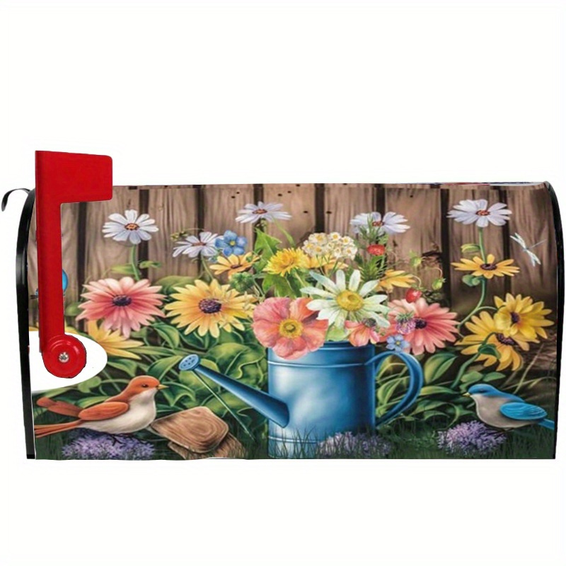 

Spring & Summer Flower Kettle Mailbox Lid Magnetic Cover - 21 X 18 Inches - Outdoor Garden Mailbox Decor