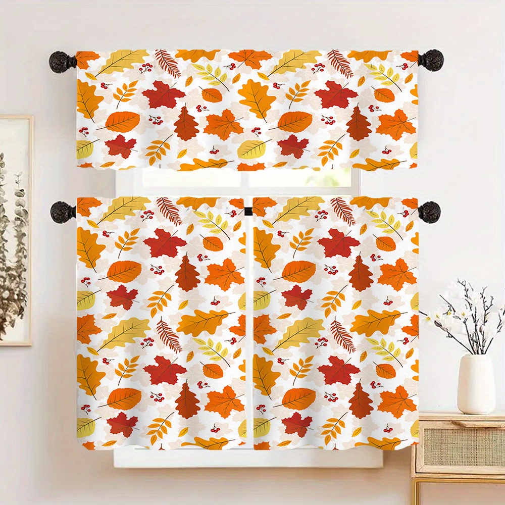 

Happy Fall Maple Leaf Curtain - 1pc/2pcs Set, Rod Pocket Polyester Drapes For Living Room, Bedroom, Kitchen, Bathroom, Perfect For Thanksgiving & Autumn Decor