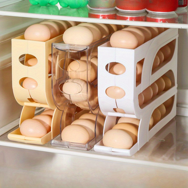 

Plastic Rolling Dispenser Egg Holder For 30 Eggs, Automatic Kitchen Refrigerator Egg Storage Box With Freshness Maintaining Design