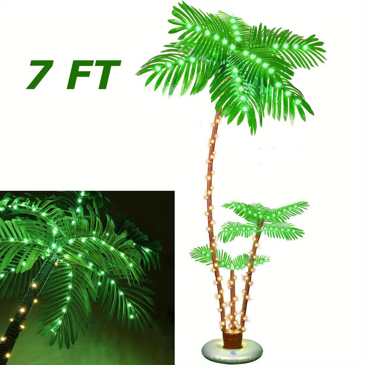 

7ft Lighted Palm Trees For Outside Patio, Artificial Palm Trees Lights For Outdoors, Light Up Tropical Palm Tree Indoor For Pool Beach Yard Summer Party Home Hawaiian Bar Decorations