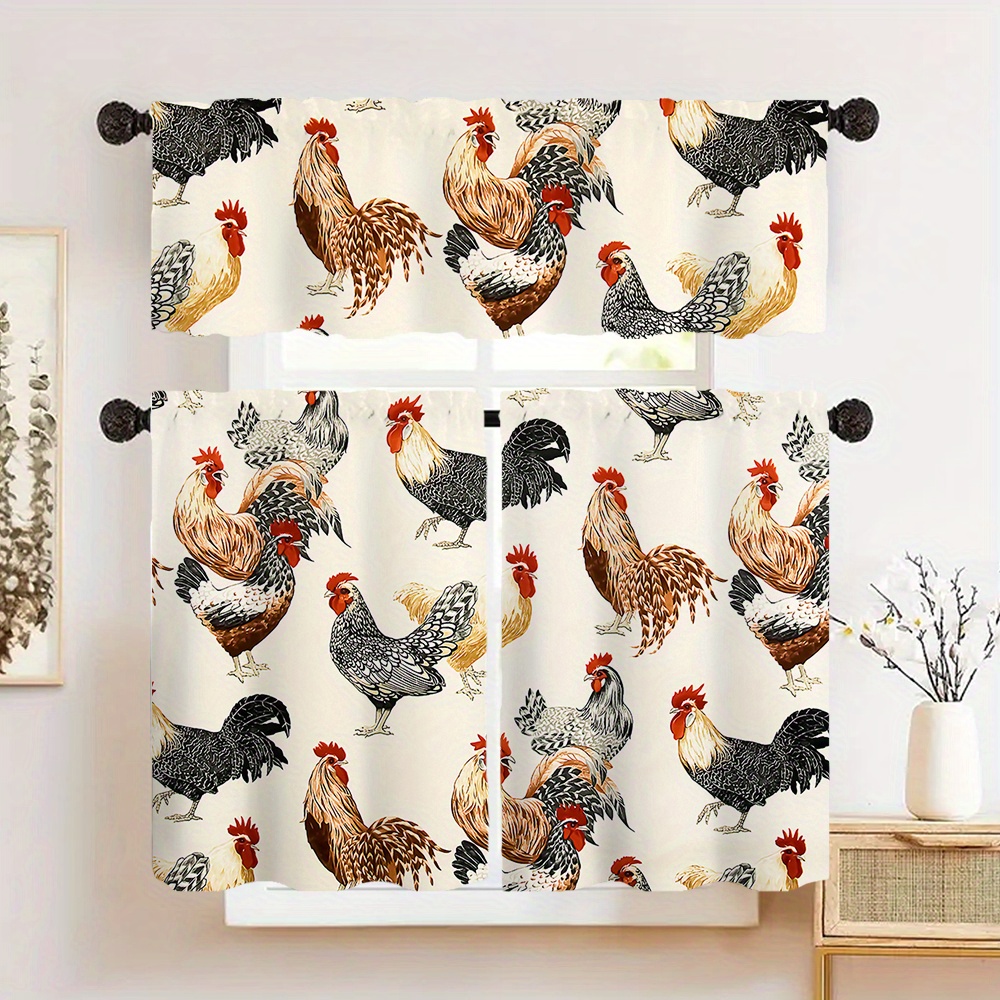 

Rustic Rooster Print Curtain - Vintage , Rod Pocket Design For Living Room, Bedroom, Kitchen & More - Polyester, Light Filtering, Perfect For Home Decor & Parties - 1pc/2pcs Set